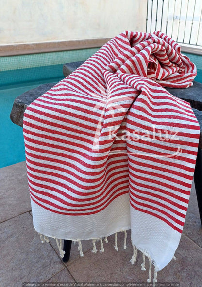 KASALUZ - Fouta Atlantic Red honeycomb 100% cotton