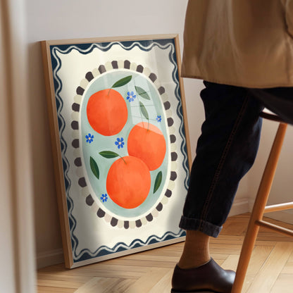 Kate Fox Design - Orange with border, Art print, Kitchen art,  colourful