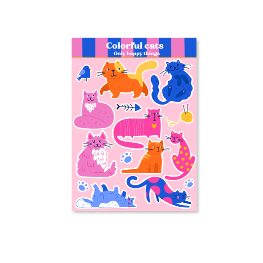 Only Happy Things Stationery - Stickervel Colorful cats A6