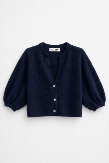 TAMBA - Angora knitted cardigan with V-neck