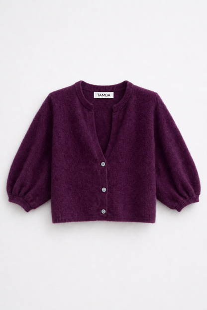 TAMBA - Angora knitted cardigan with V-neck