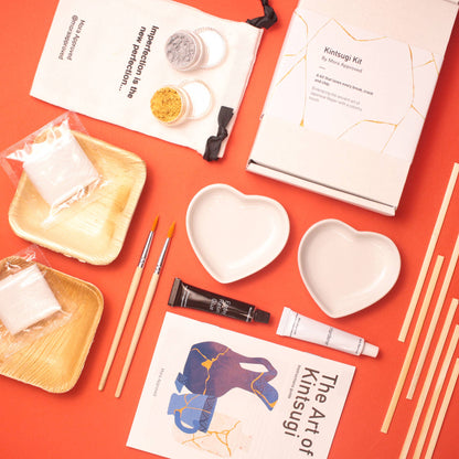 DIY Kits by Mora Approved -  Kintsugi, Pottery & Art - Kintsugi Kit - 2 Ceramic Hearts - Date Night Gift Set