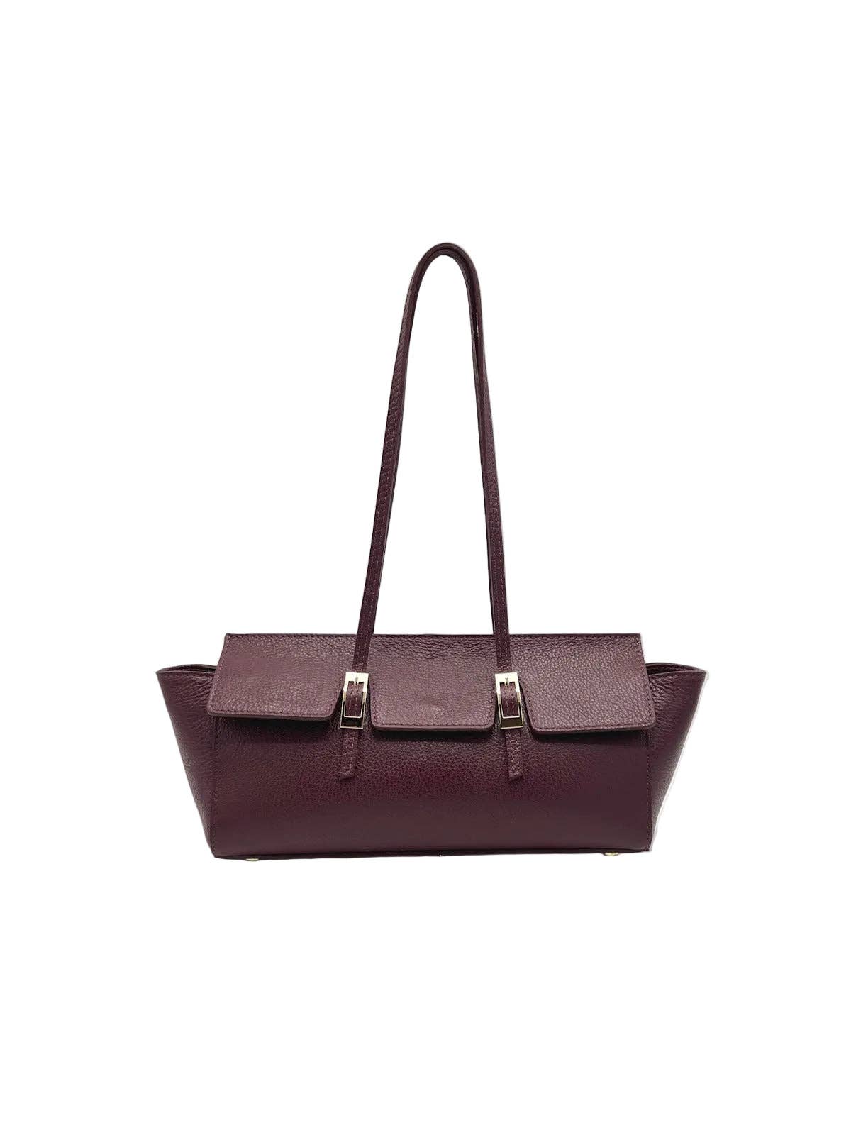Suie Valentini srl - Women's Genuine Leather East-West Tote Bag with Double Buckle Detail, Made in Italy, art. 112791