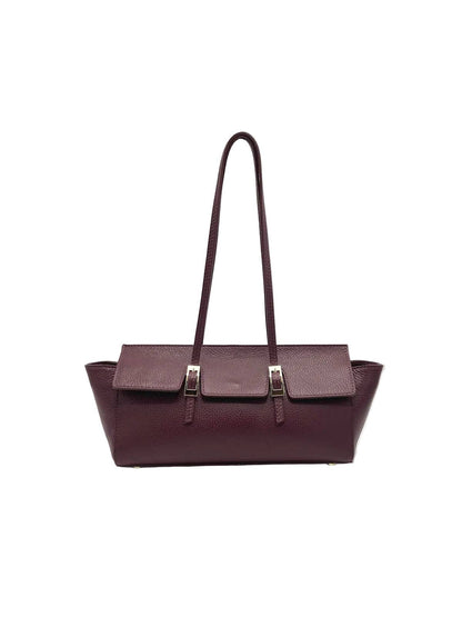 Suie Valentini srl - Women's Genuine Leather East-West Tote Bag with Double Buckle Detail, Made in Italy, art. 112791