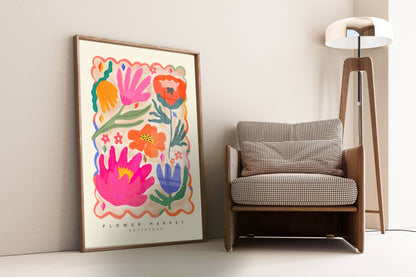 Kate Fox Design - Colourful Flower Market Print, Illustration, Modern, Pink