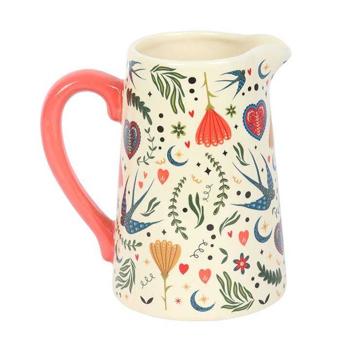 Something Different - Cream Folk Print Ceramic Flower Jug