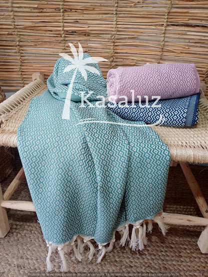 KASALUZ - Ronda beach fouta, teal blue, Oeko‑Tex Standard label