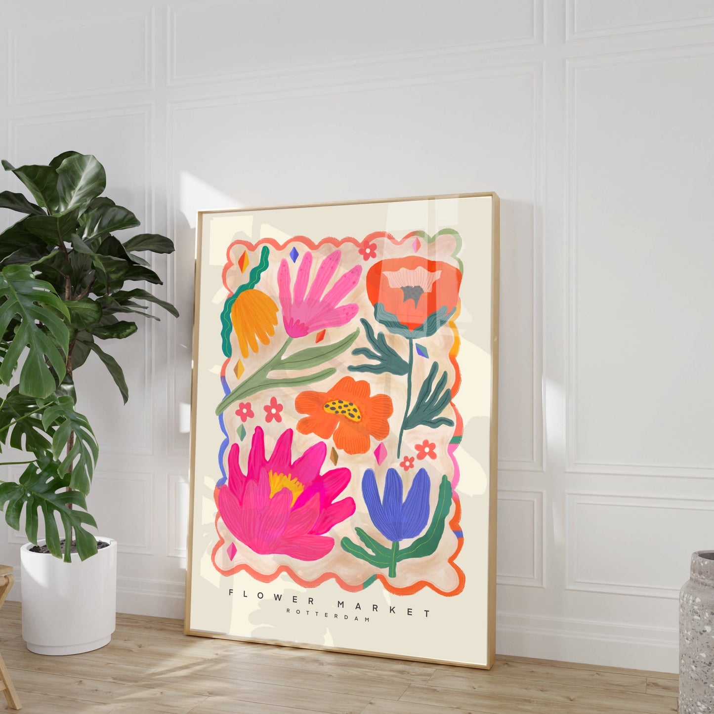 Kate Fox Design - Colourful Flower Market Print, Illustration, Modern, Pink