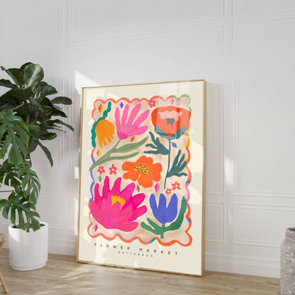 Kate Fox Design - Colourful Flower Market Print, Illustration, Modern, Pink