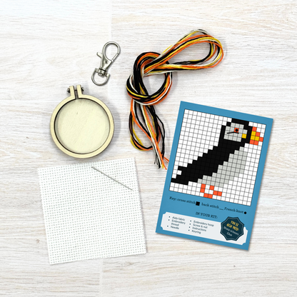 Mini Matchbox Kits - I Puffin Love North Berwick! Mini Matchbox Cross Stitch Kit