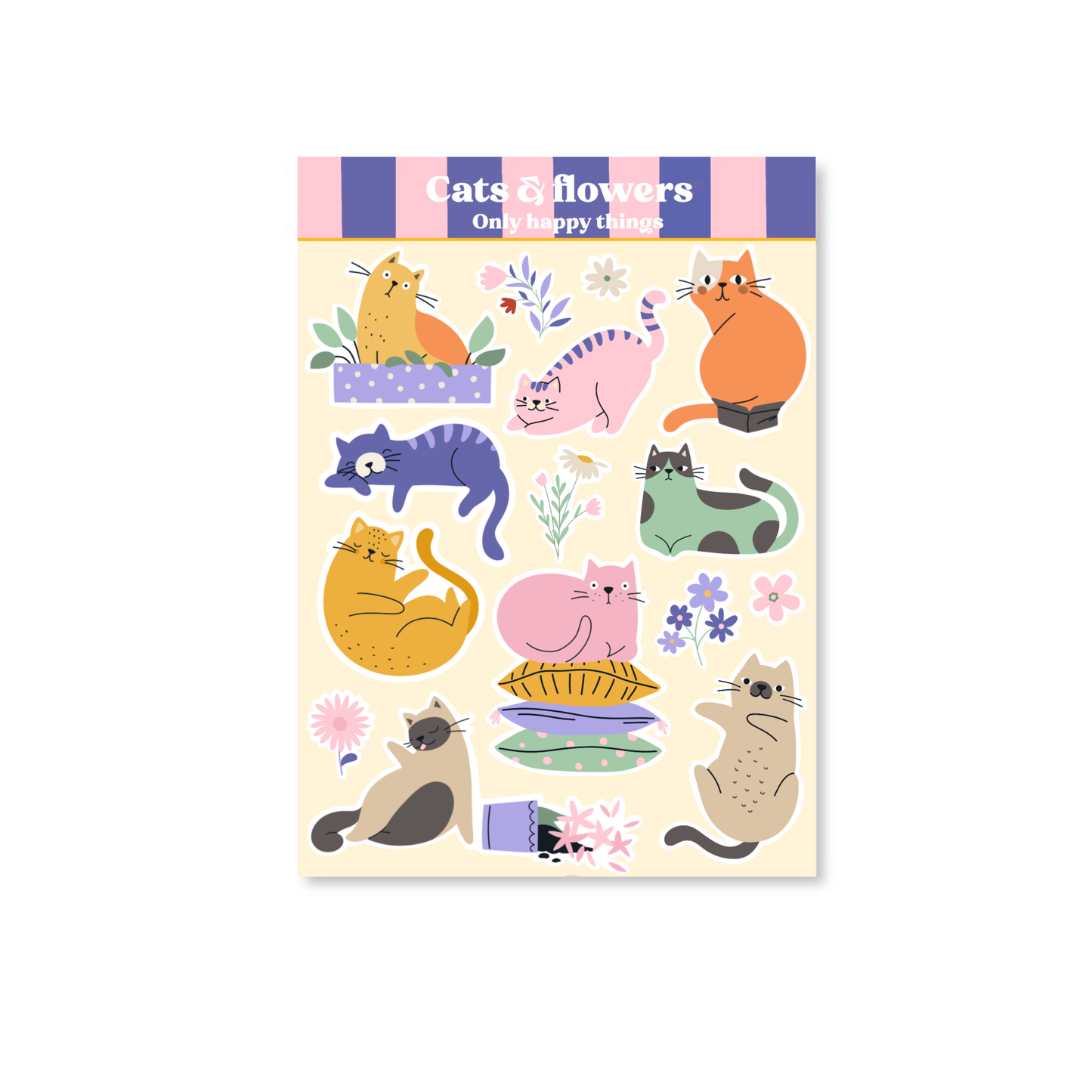 Only Happy Things Stationery - Stickersheet Cats & flowers A6