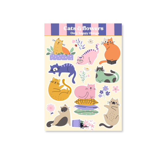 Only Happy Things Stationery - Stickersheet Cats & flowers A6