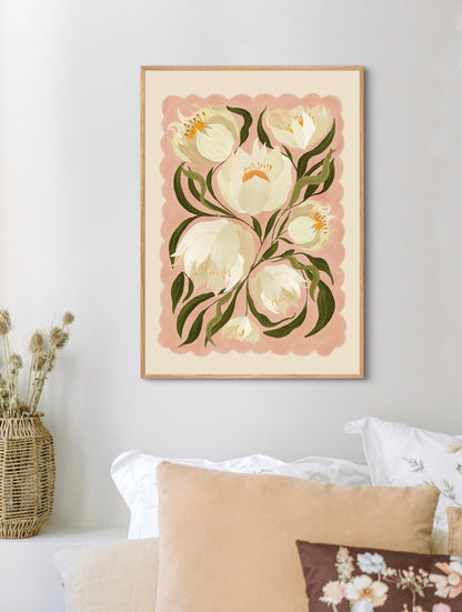 Kate Fox Design - White Peony , Art Print, Neutral Print, Hand Drawn, Quirky