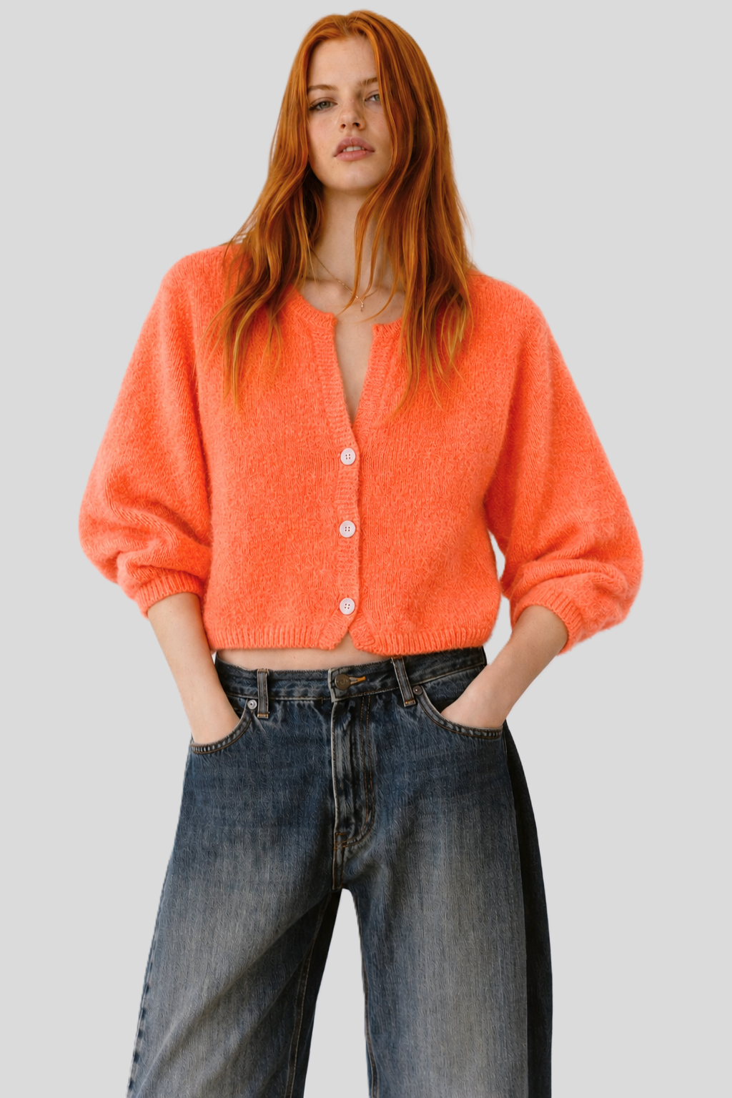 TAMBA - Angora knitted cardigan with V-neck