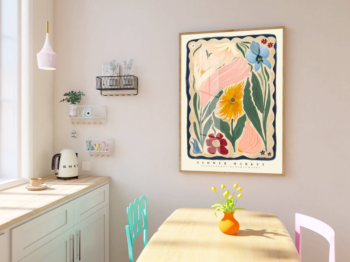 Kate Fox Design - Autumn Flower Art Print, Neutral Print, Hand Drawn, Quirky