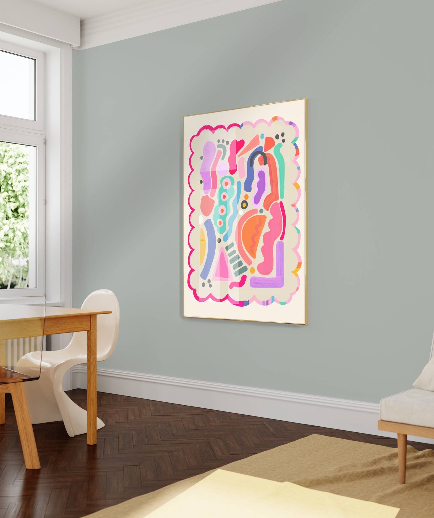 Kate Fox Design - Abstract Art Print, Colourful, Shapes, Modern Art, Pink, (Co