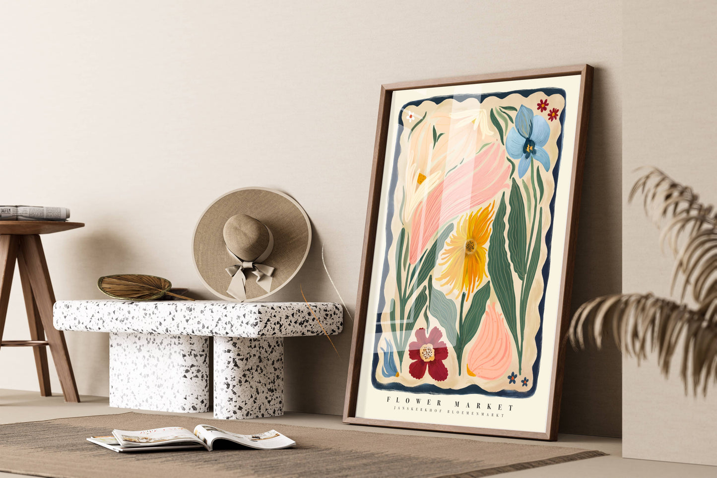 Kate Fox Design - Autumn Flower Art Print, Neutral Print, Hand Drawn, Quirky