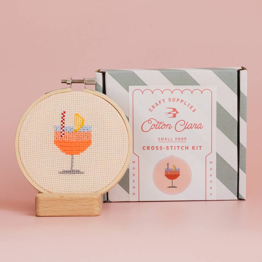 Cotton Clara Craft Kits & Supplies - Aperol Cocktail Beginner Counted Cross Stitch Kit