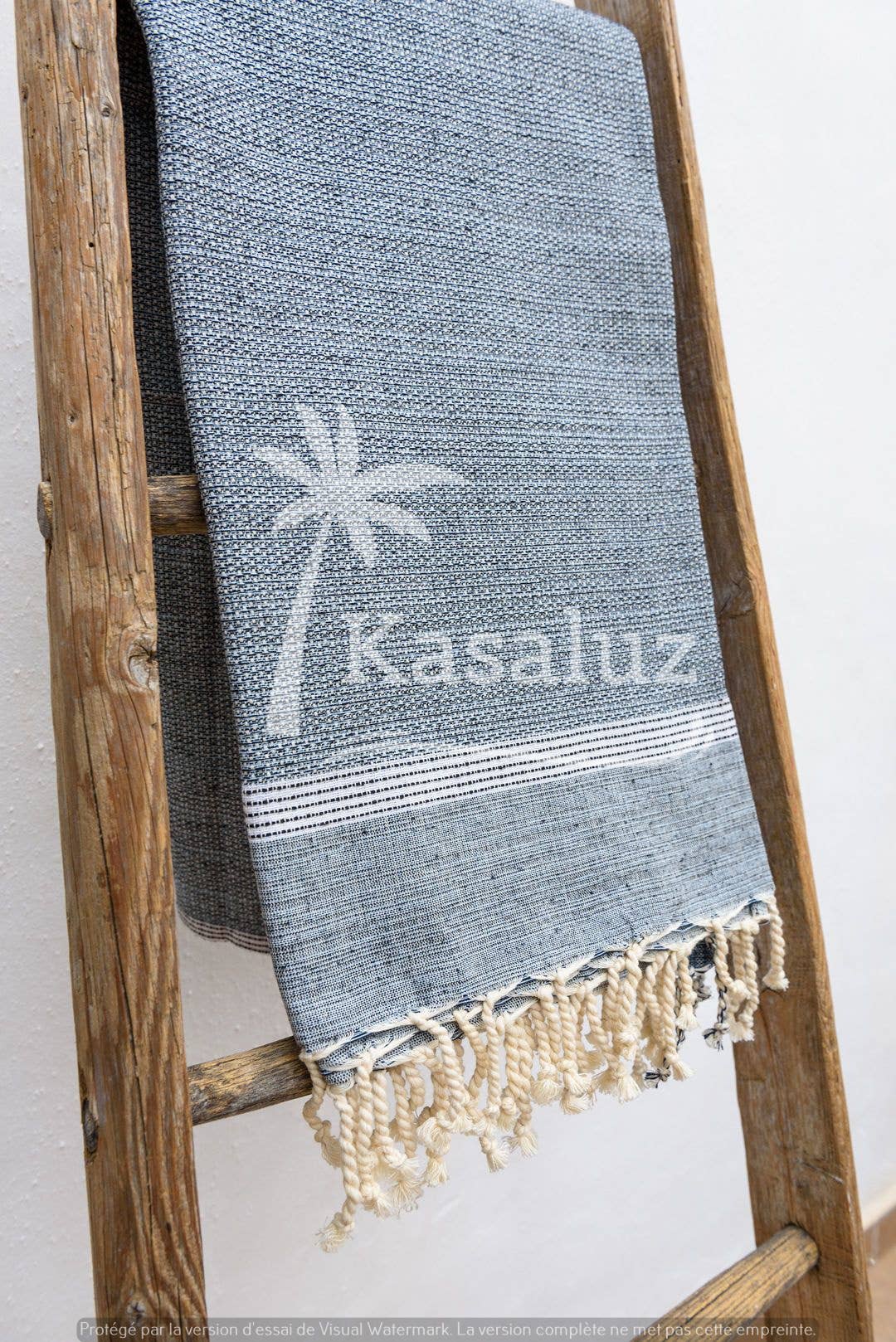 KASALUZ - Fouta Bohemia Blue Gray Honeycomb 100% Cotton