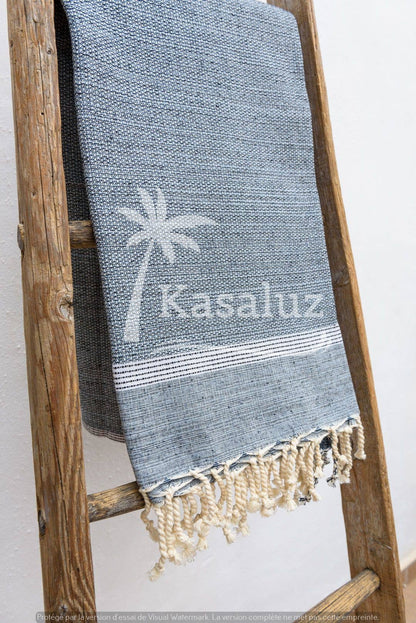 KASALUZ - Fouta Bohemia Blue Gray Honeycomb 100% Cotton