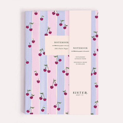 Sister Paper Co. - Cherries Notebook | Plain Page Journal | Blank Notebooks