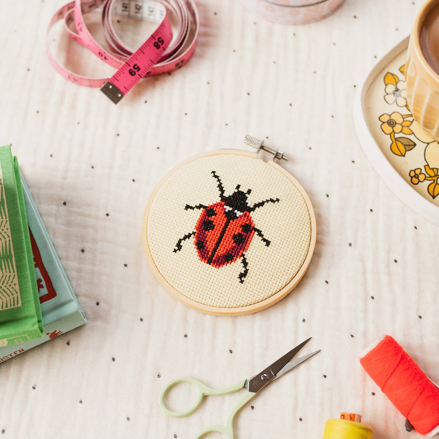 Cotton Clara Craft Kits & Supplies - Beginner Ladybird Ladybug Cross Stitch Kit