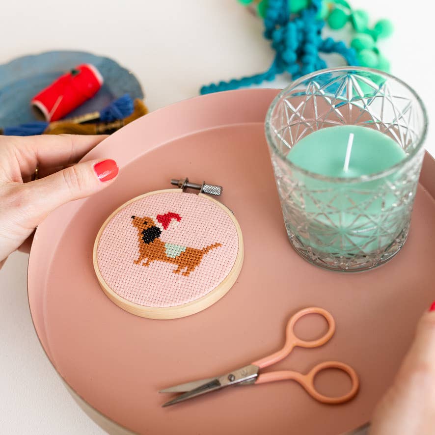 Cotton Clara Craft Kits & Supplies - Christmas Dachshund Cross Stitch Kit