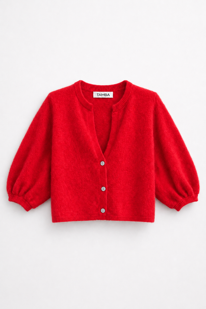 TAMBA - Angora knitted cardigan with V-neck