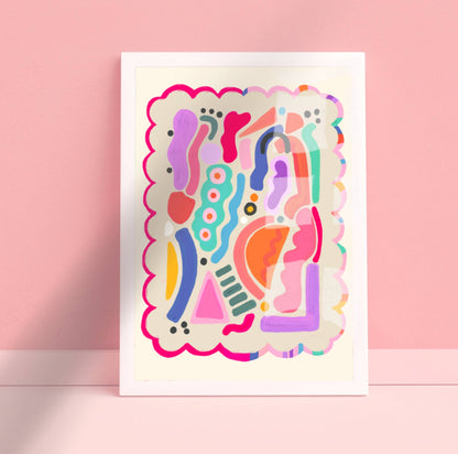 Kate Fox Design - Abstract Art Print, Colourful, Shapes, Modern Art, Pink, (Co