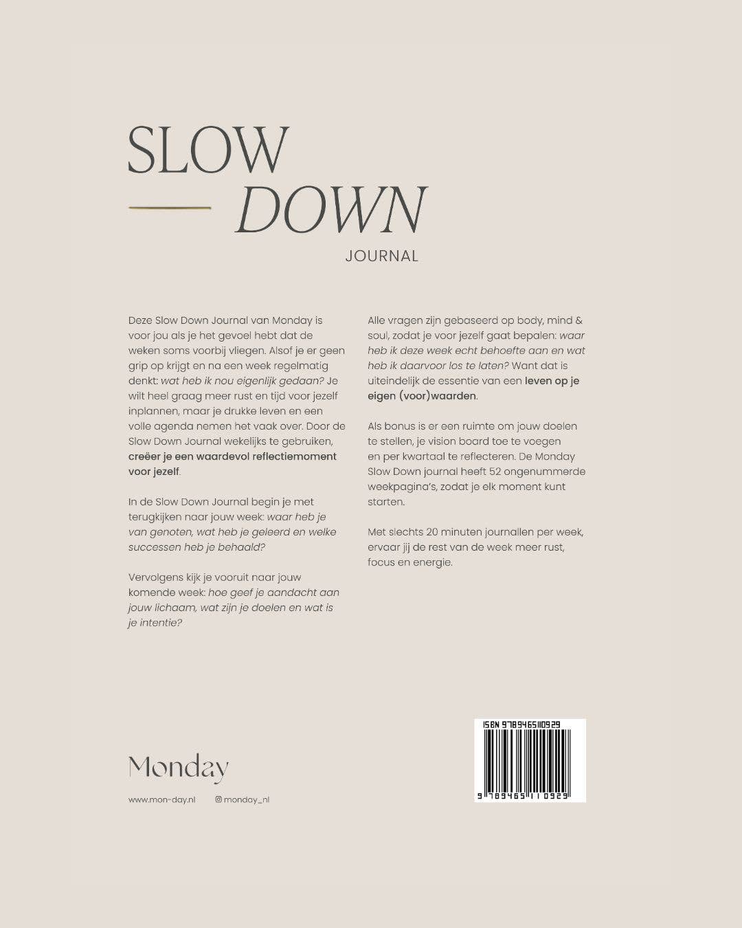 Monday - Slow Down Journal | For reflection and intention | NL | Dutch