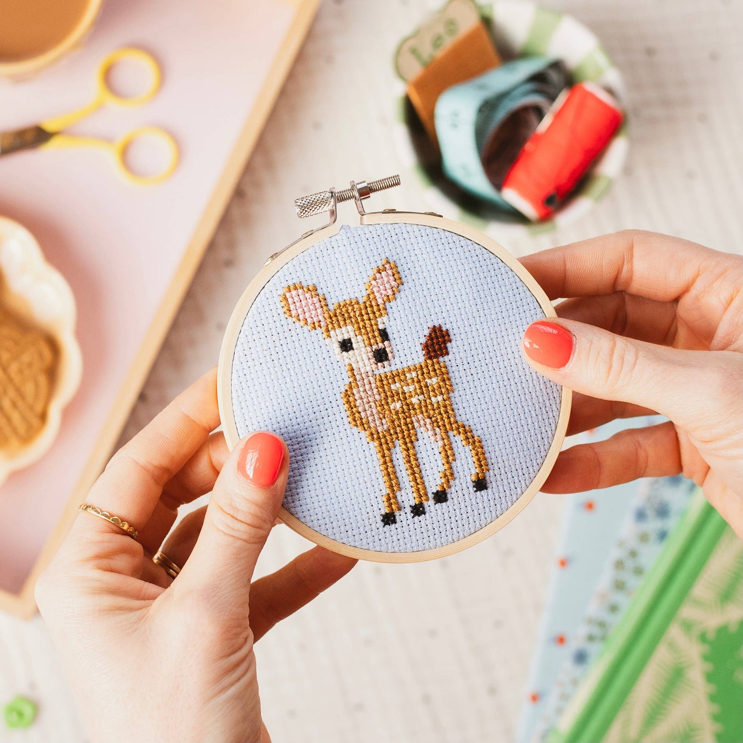 Cotton Clara Craft Kits & Supplies - Beginner Baby Deer Fawn Cross Stitch Kit