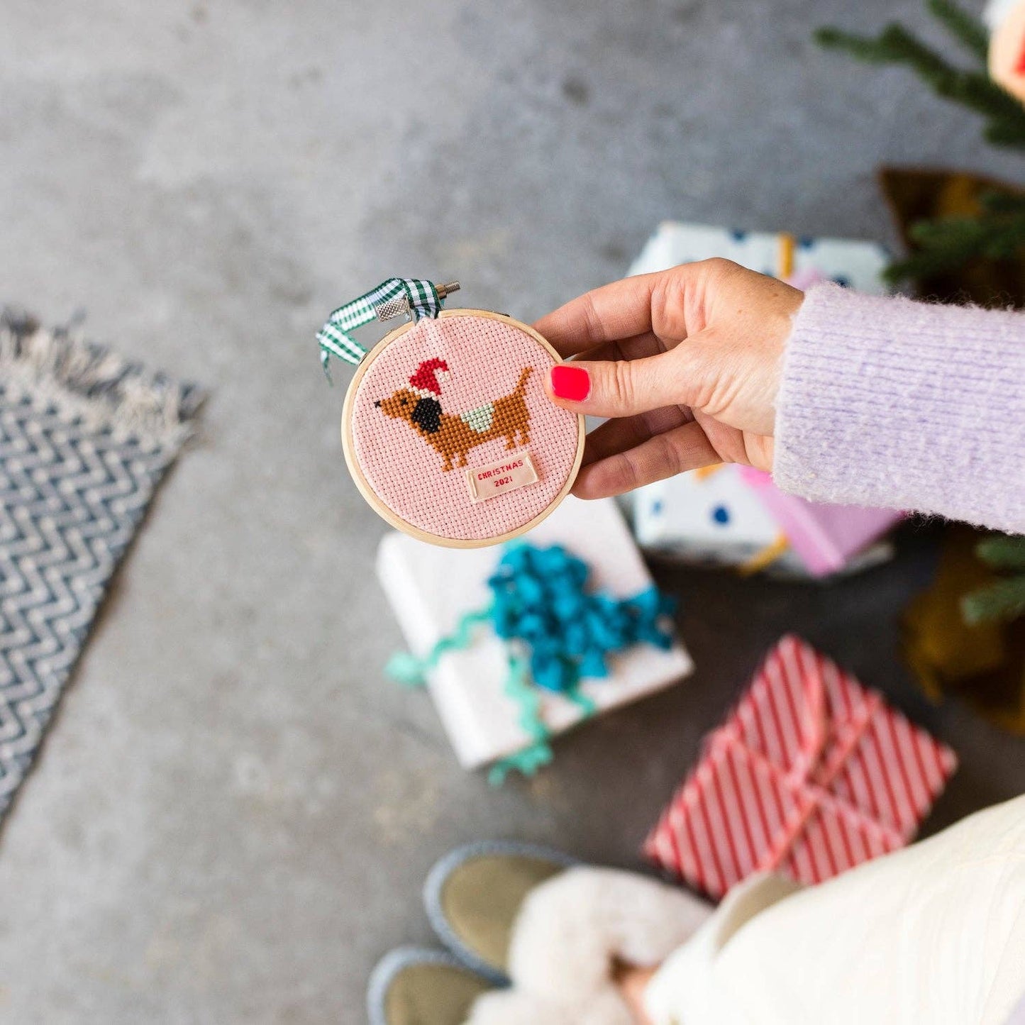 Cotton Clara Craft Kits & Supplies - Christmas Dachshund Cross Stitch Kit