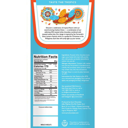 Auro Chocolate: Auro White Chocolate 32% with Roasted Cashew Dulce