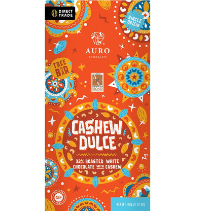 Auro Chocolate: Auro White Chocolate 32% with Roasted Cashew Dulce