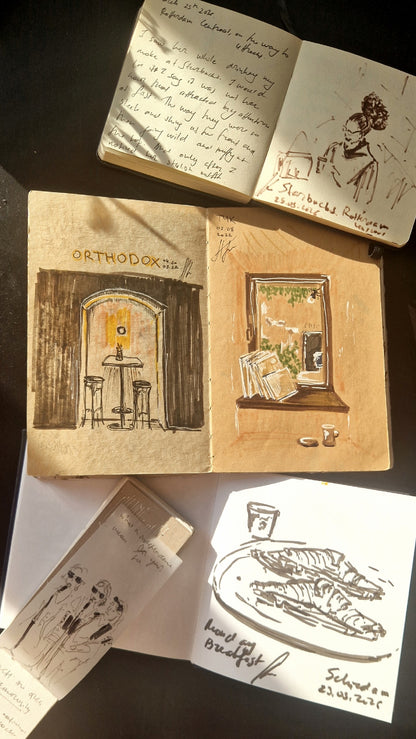 June 7: Sketching at a café: From food to urban scenes