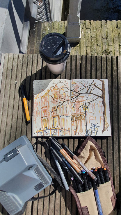 June 7: Sketching at a café: From food to urban scenes