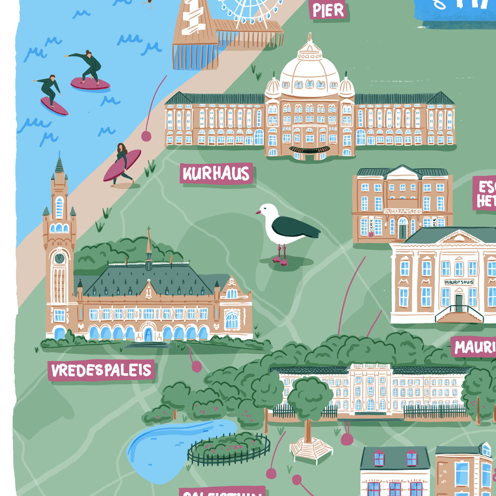 The Hague Illustrated Map Print