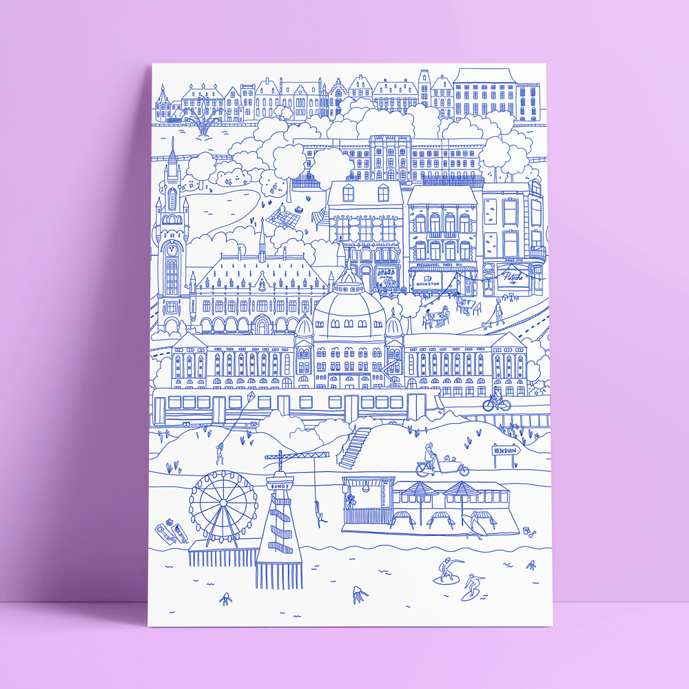 The Hague Illustration - Blue and White Print
