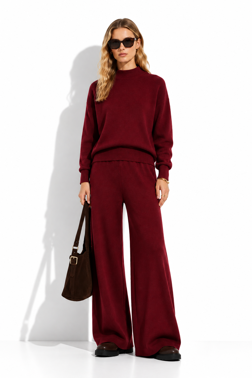 URBAN REVERSE ITALY - Knit Set with Top and Wide Pants | Winter Style