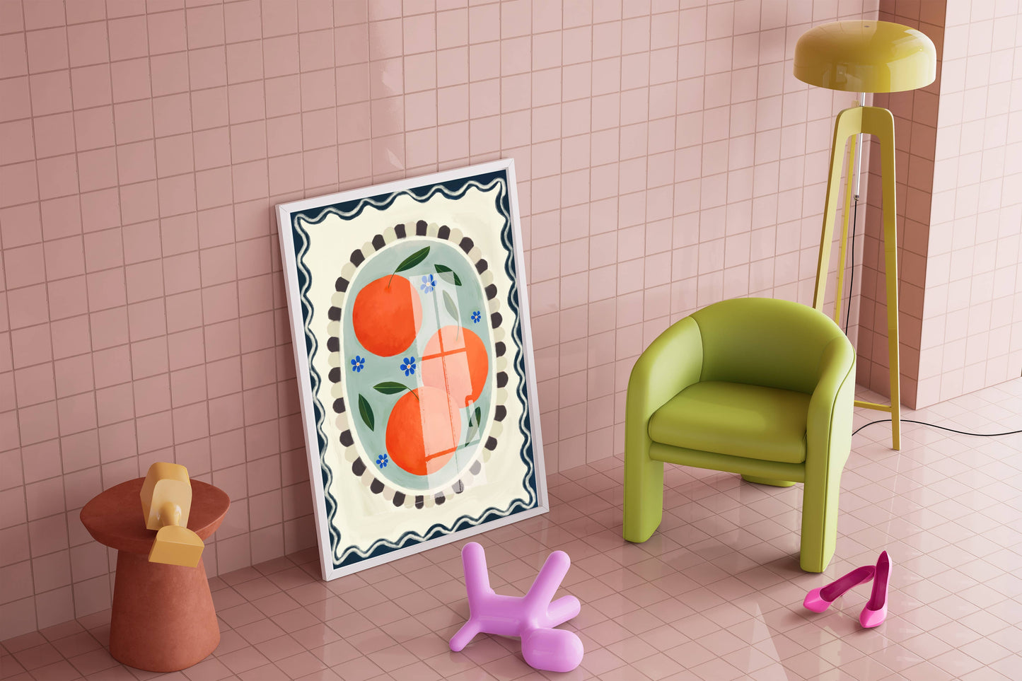 Kate Fox Design - Orange with border, Art print, Kitchen art,  colourful