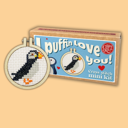 Mini Matchbox Kits - I Puffin Love You! Mini Matchbox Cross Stitch Kit