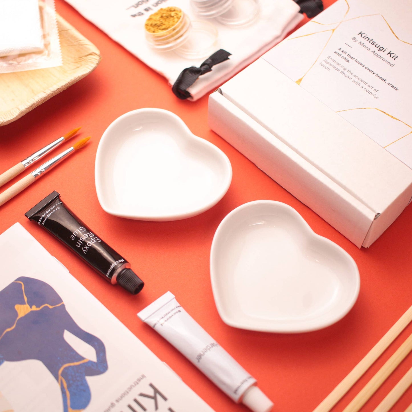 DIY Kits by Mora Approved -  Kintsugi, Pottery & Art - Kintsugi Kit - 2 Ceramic Hearts - Date Night Gift Set