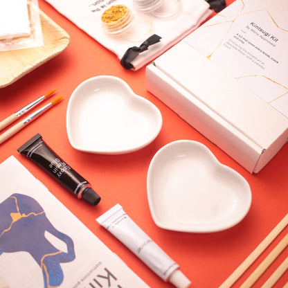 DIY Kits by Mora Approved -  Kintsugi, Pottery & Art - Kintsugi Kit - 2 Ceramic Hearts - Date Night Gift Set