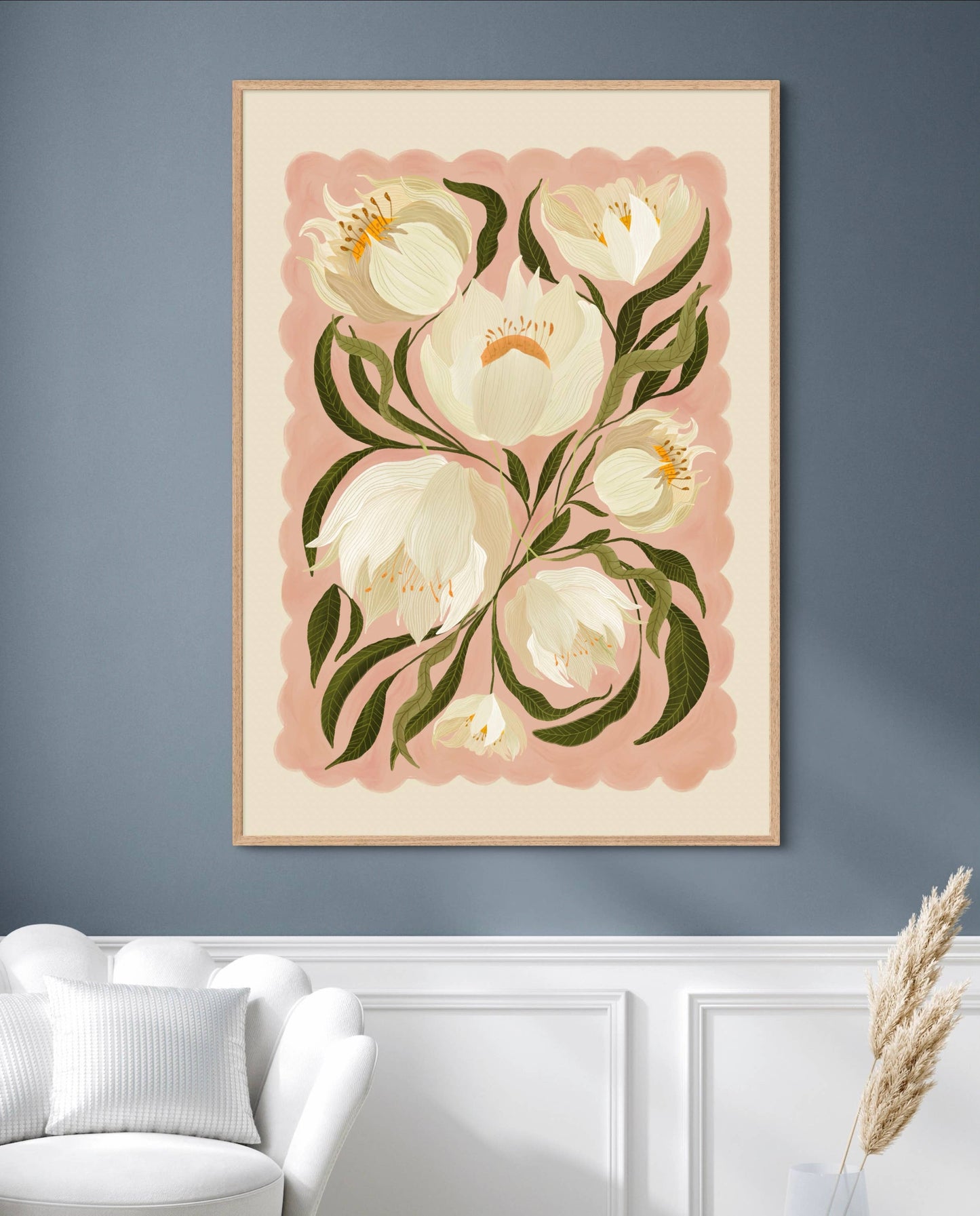 Kate Fox Design - White Peony , Art Print, Neutral Print, Hand Drawn, Quirky