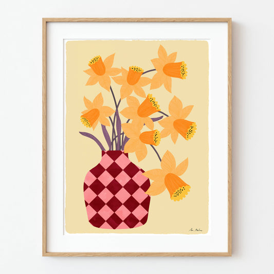El buen limón - Vase and daffodils art print