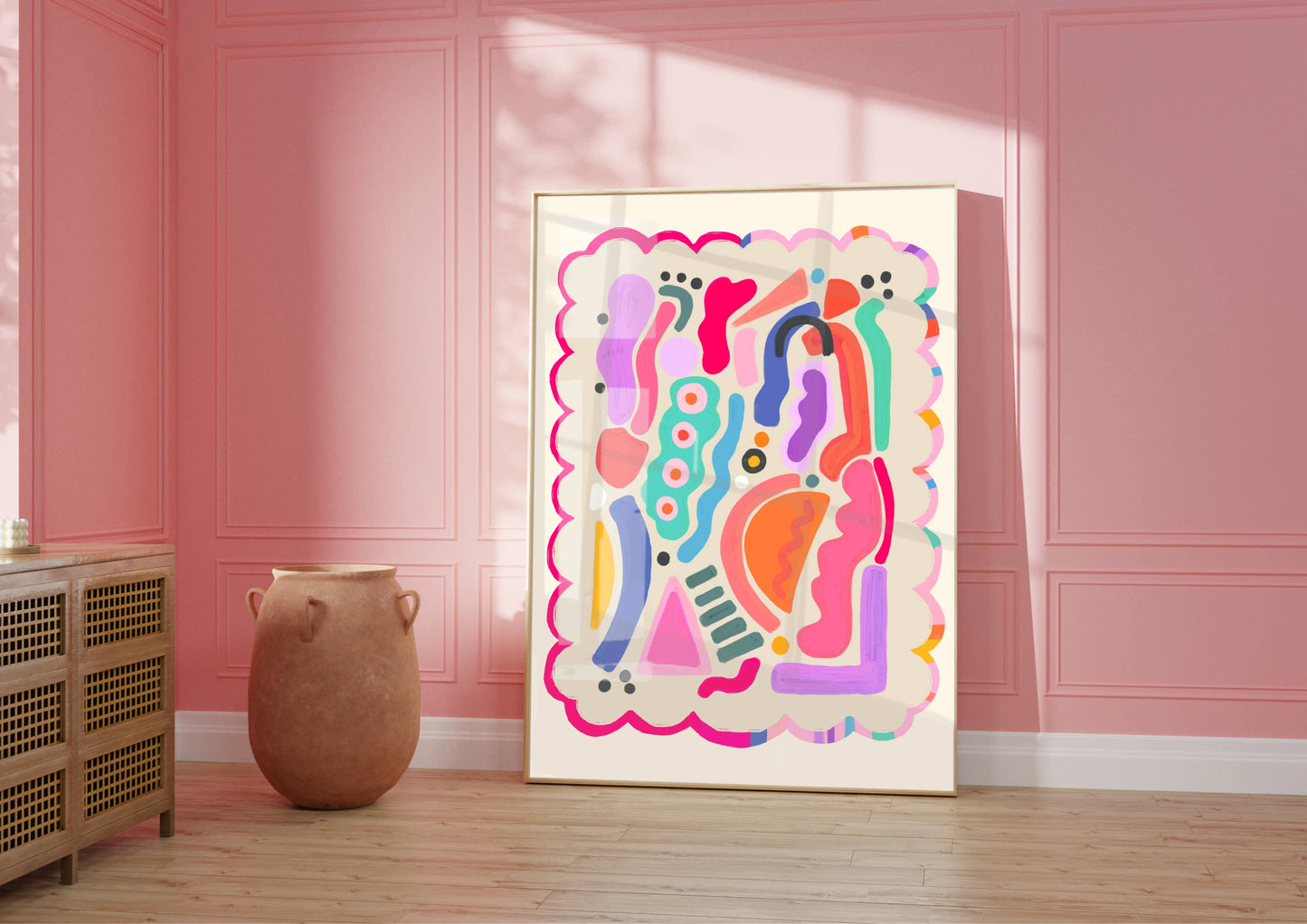 Kate Fox Design - Abstract Art Print, Colourful, Shapes, Modern Art, Pink, (Co