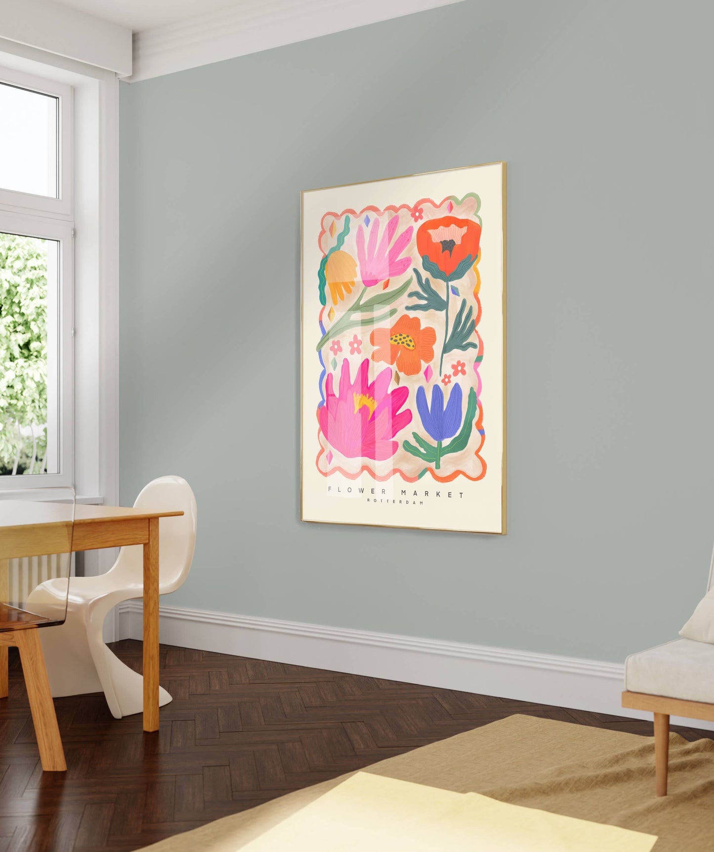Kate Fox Design - Colourful Flower Market Print, Illustration, Modern, Pink