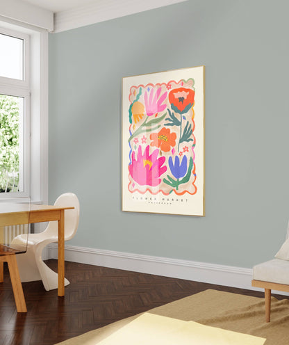 Kate Fox Design - Colourful Flower Market Print, Illustration, Modern, Pink