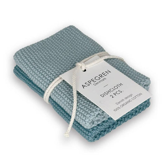 Aspegren Denmark - Dishcloths - Organic Cotton - Set of 2 - Knitted - Aqua