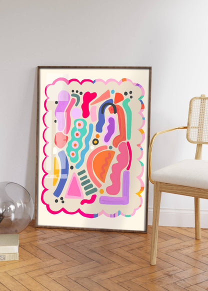 Kate Fox Design - Abstract Art Print, Colourful, Shapes, Modern Art, Pink, (Co
